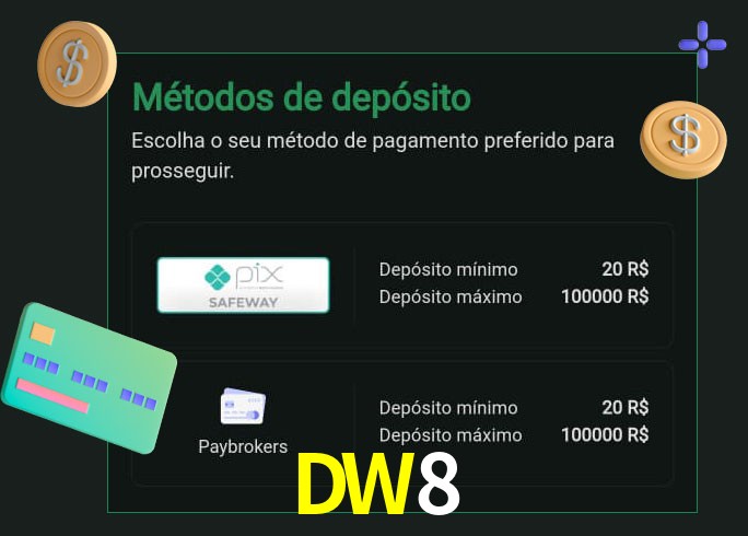 O cassino DW8 oferece uma grande variedade de métodos de pagamento